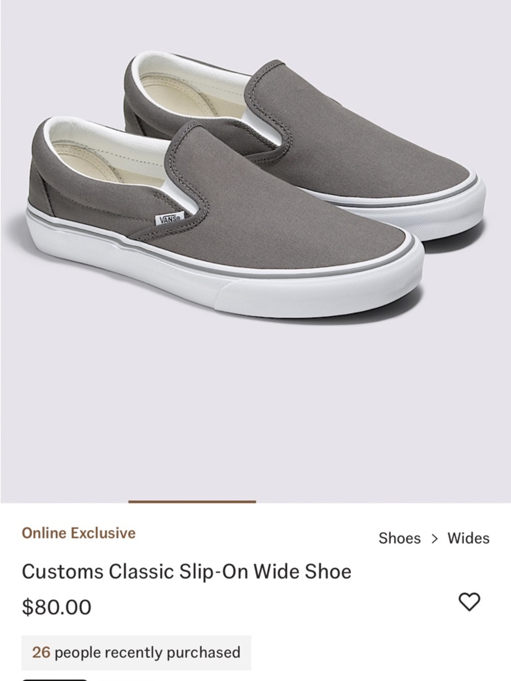 Vans Classics Slip-On Wide in Gray Canvas